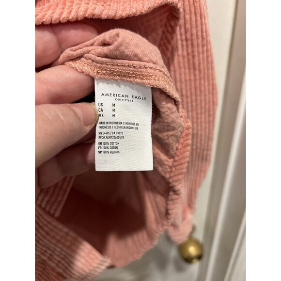 American Eagle Pink Corduroy Button up Blouse Balloon Sleeves Size Medium - Picture 9 of 9